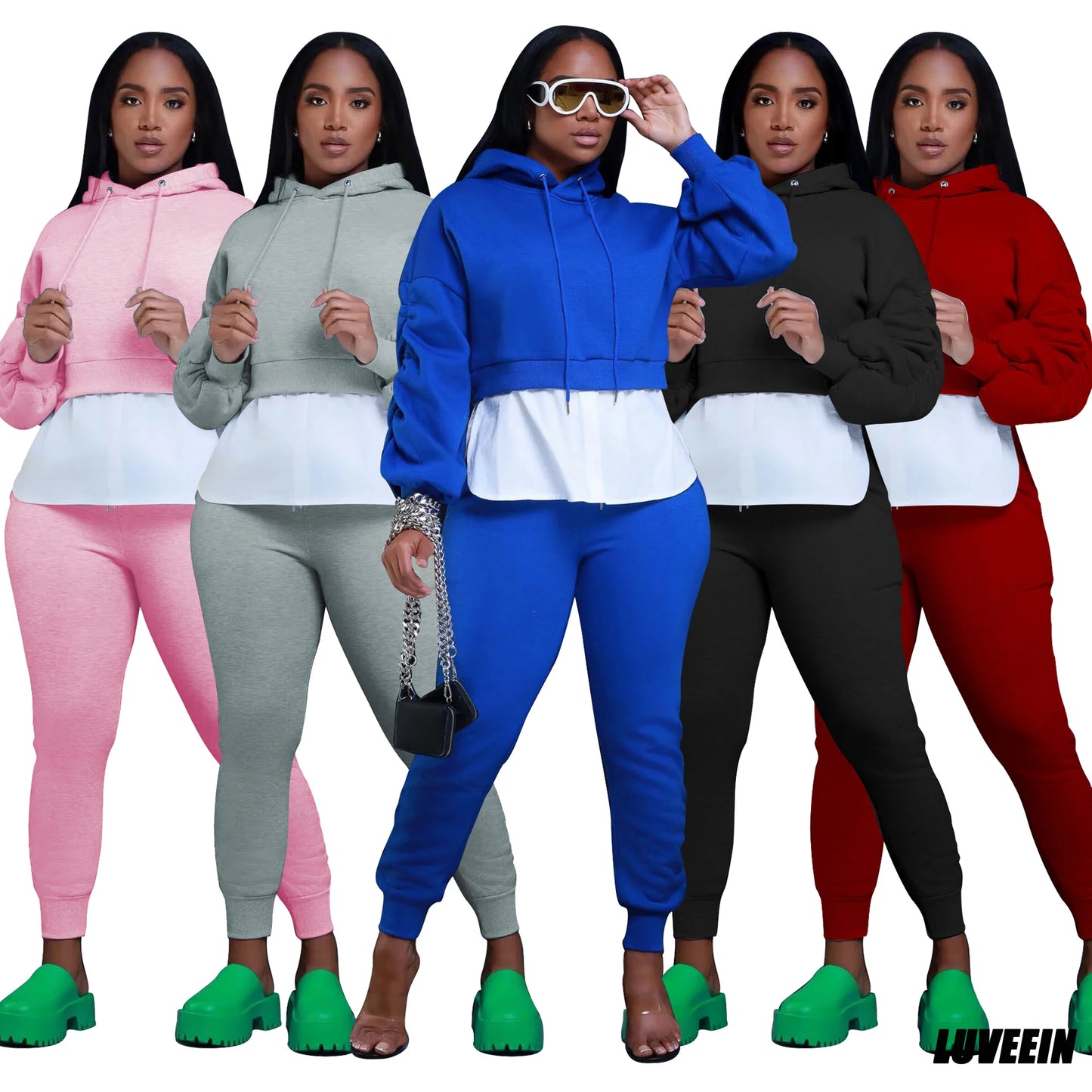 Hooded Tops Ribbed 2 Piece Pant Sets Women Sportswear Winter Tracksuits 2023 Ladies Two Piece Sweatpants Yoga Sets Joggers