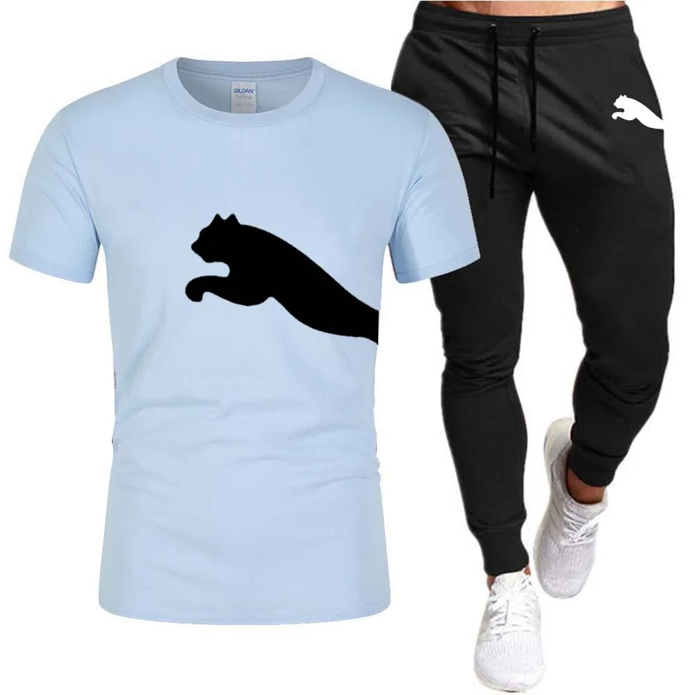 Men's Mesh T-shirt Sweatpants Suit Summer Fashion Casual Short-sleeved T-shirt Sportswear Outdoor Street Two-piece Set S-3XL