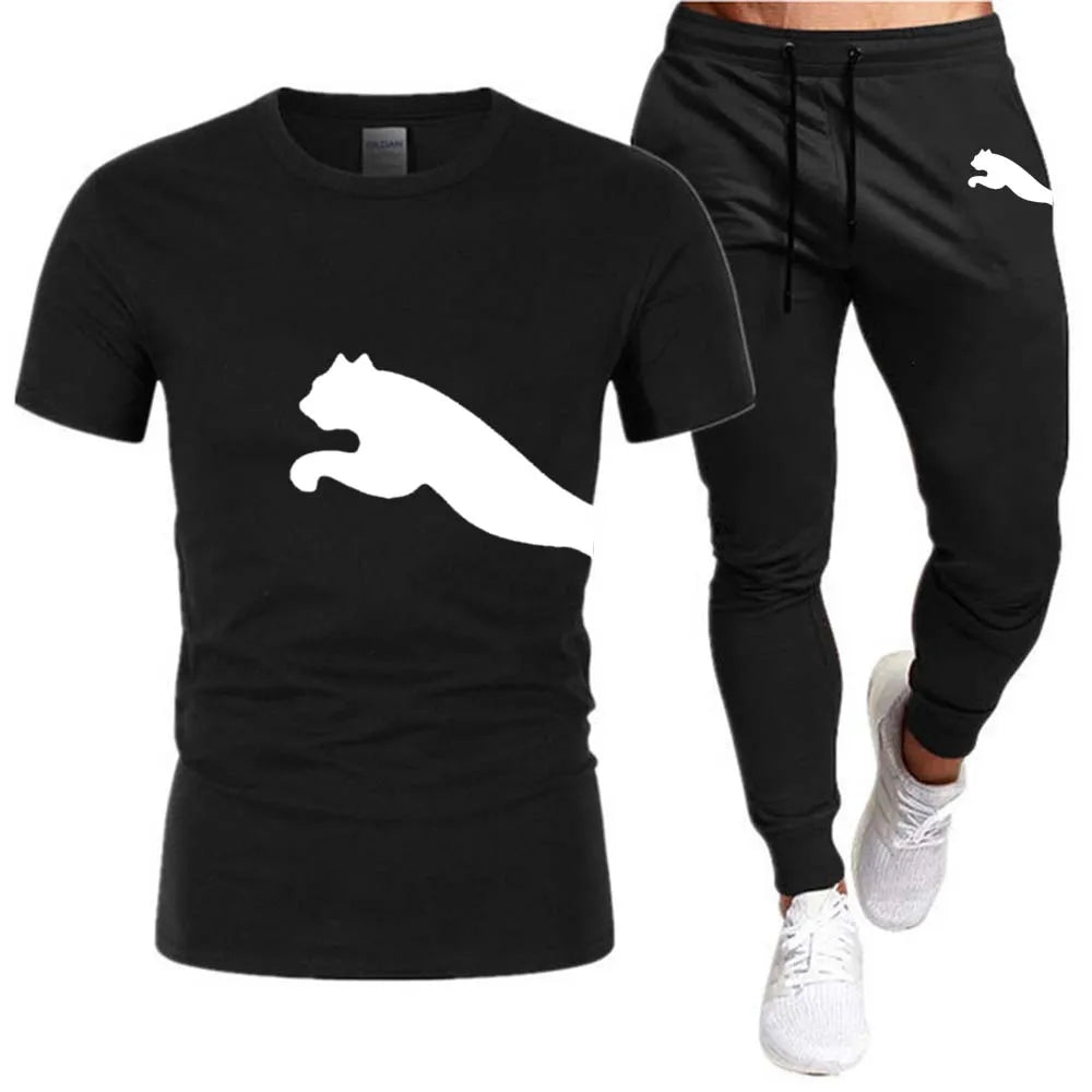 Men's Mesh T-shirt Sweatpants Suit Summer Fashion Casual Short-sleeved T-shirt Sportswear Outdoor Street Two-piece Set S-3XL