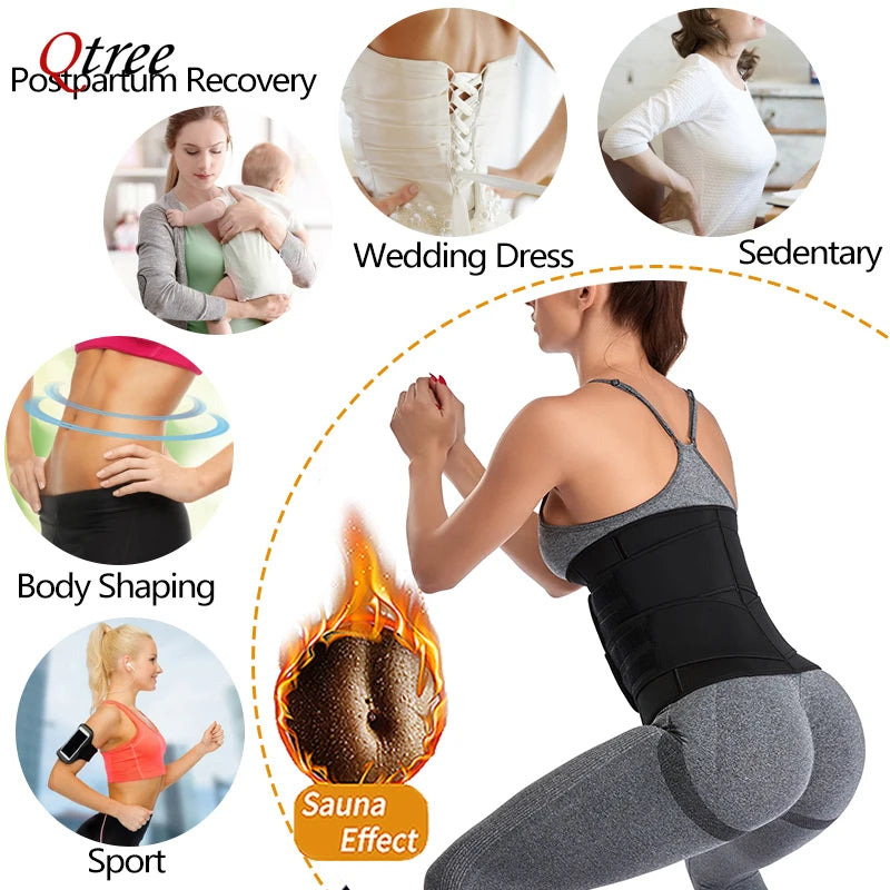 Qtree Women Waist Trainer Sauna Sweat Cincher Workout Trimmer Belt Weight Loss Girdle Body Shaper Compression Slimming Corset