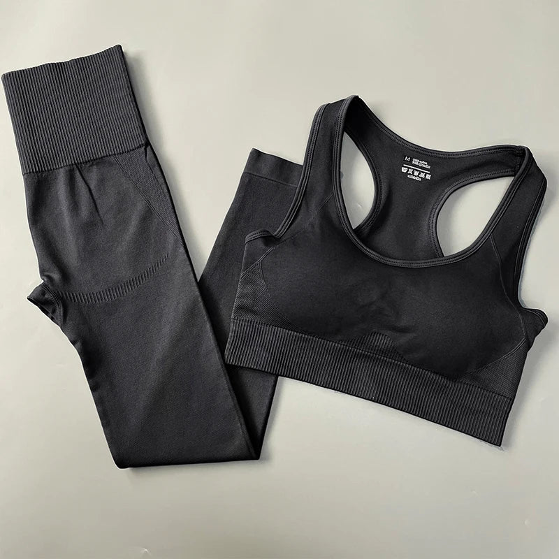 2/3/4PCS Seamless Women Yoga Set Workout Sportswear Gym Clothing Fitness Long Sleeve Crop Top High Waist Leggings Sports Suits