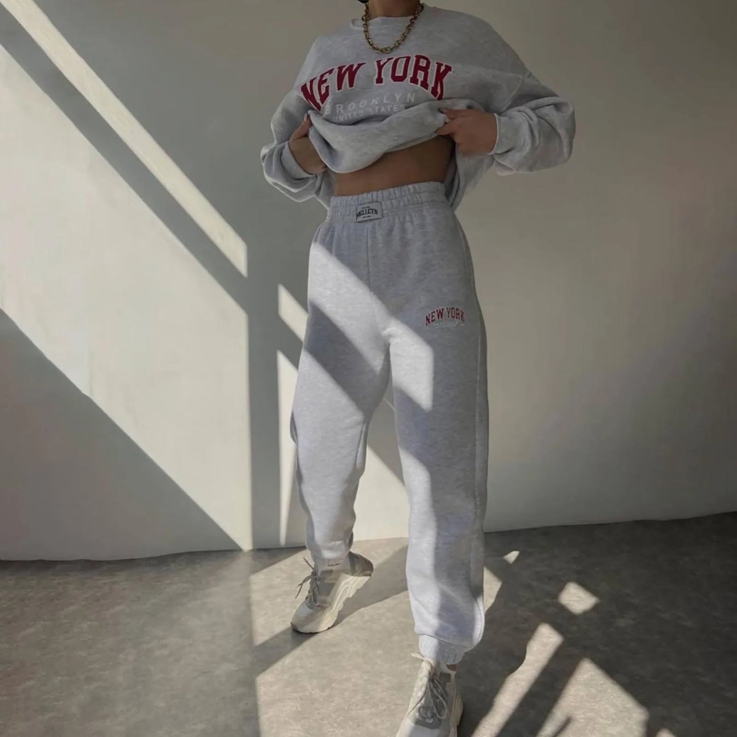 Pants Set Tracksuit Women Two Piece Set Fleece-Lined Solid Warm Suits Hoodies Sweatpants Oversize Pullovers Long Pant Streetwear