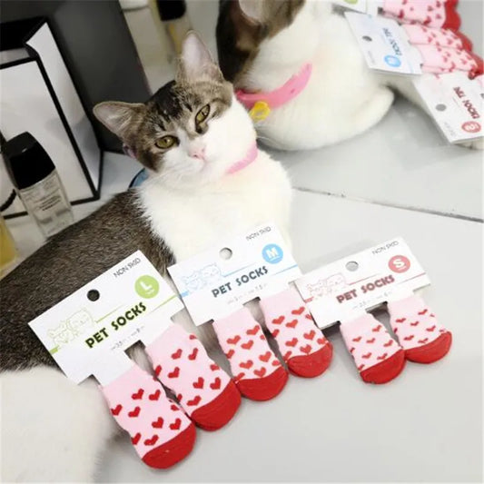 4Pcs Warm Puppy Dog Shoes Soft Pet Knits Socks Cute Cartoon Anti Slip Skid Socks Breathable Pet Products S/M/L Puppy Dog Socks