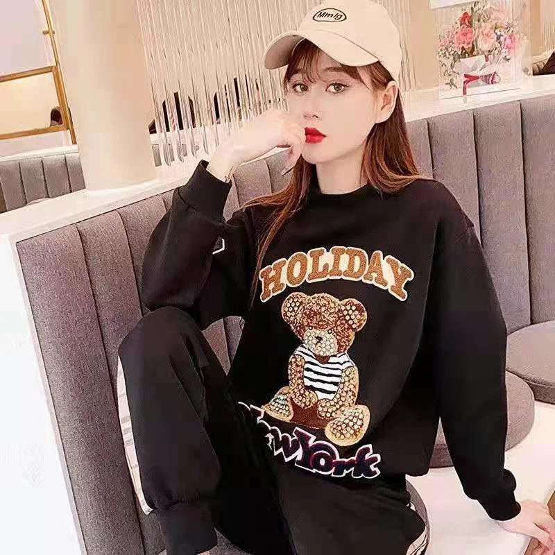 Women's Casual Fashion Plush Sweater Sweat Suits 2024 Spring And Autumn Winter New Temperament Matching Two Piece Sets For Women