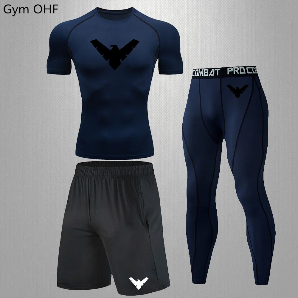 Nightwing Men's Compression Sportswear Suits Gym Tights Training Clothes Workout Jogging Running Set Rashguard Tracksuit For Men