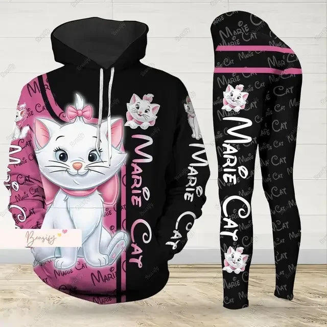 New Marie Cat Women's Hoodie Women's Leggings Yoga Suit Fitness Leggings Sports Suit Disney Tank Top Legging Set