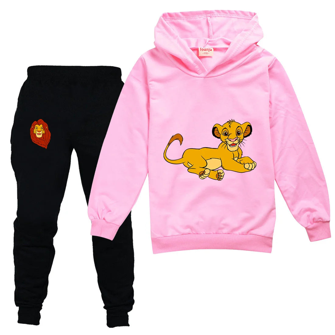 The Lion King Simba Boys Girls Casual Thin Hoodies Black Pants Children Outerwear Clothing Sets Kids Sportswear Suits