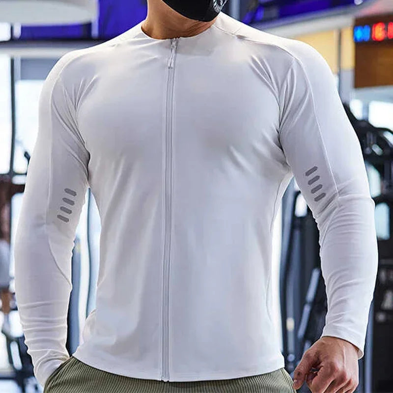 Sun Protection Long-sleeved Sweatshirt Men Stand-up Collar Stretch Sportswear Fitness Sports Running Zip Jacket Compression Tops