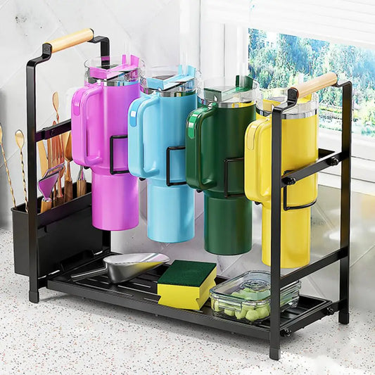 Kitchen Storage Rack Water Bottle Organizer with Drain Tray for Stanley Tumbler Easy Access Storage Holder Cup Holder Simple