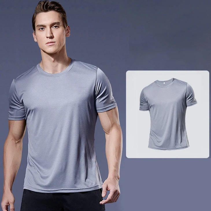 (M-4XL)Loose Fit Quick Dry Sport Shirt Men Round Neck Short Sleeve Workout Shirt Running Basketball Exercise Traing Fitness Tops