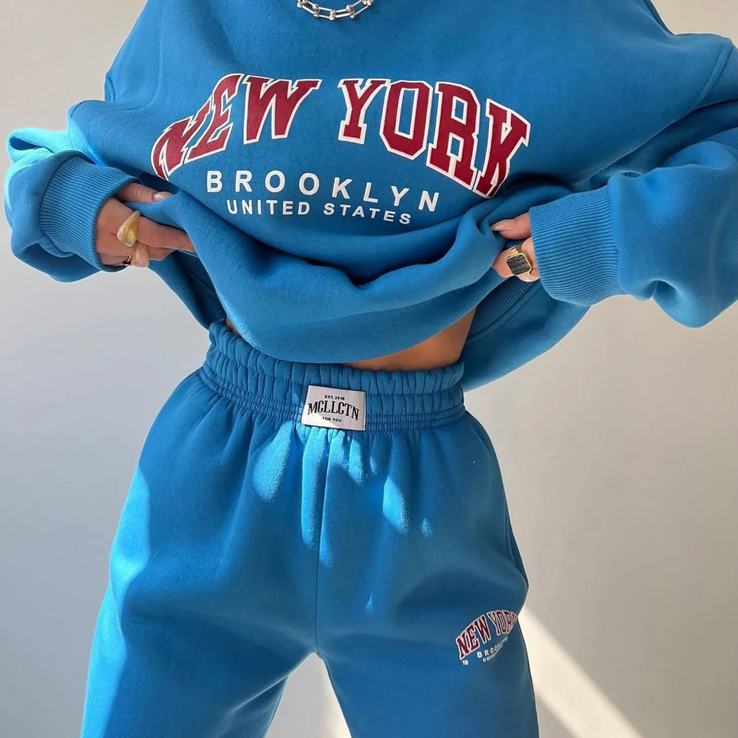 Pants Set Tracksuit Women Two Piece Set Fleece-Lined Solid Warm Suits Hoodies Sweatpants Oversize Pullovers Long Pant Streetwear