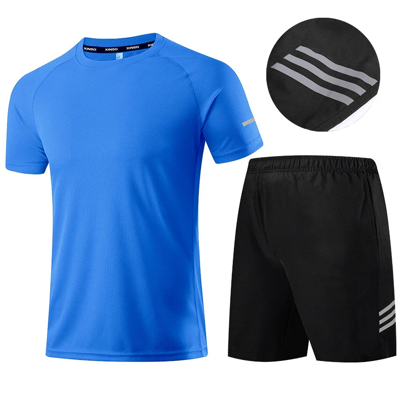 2023 Fitness Suits With Shorts O-Neck Men's T-shirt + Sports Shorts Set Summer Running Moisture Wicking Sportswear Man Outfits