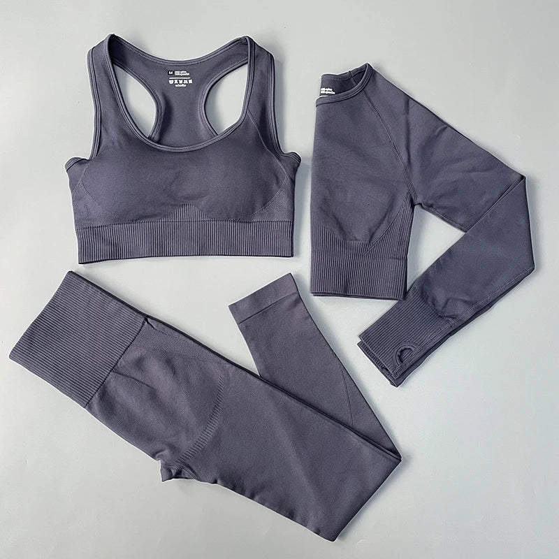 2/3/4PCS Seamless Women Yoga Set Workout Sportswear Gym Clothing Fitness Long Sleeve Crop Top High Waist Leggings Sports Suits