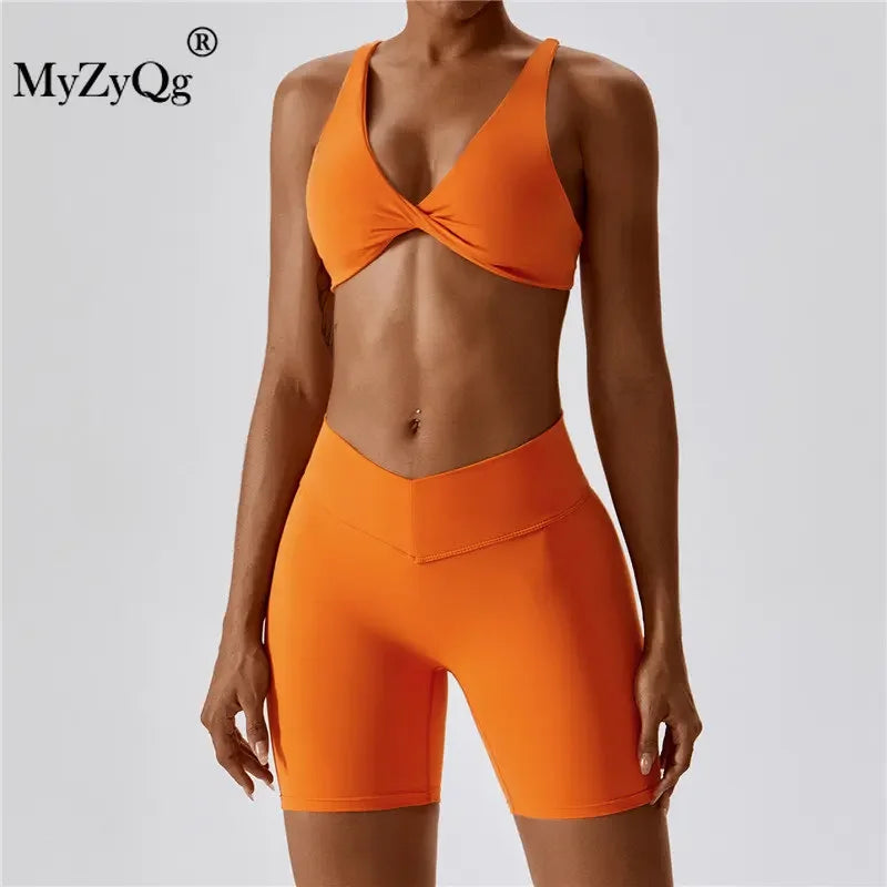 MyZyQg Women 2 Pcs Set Yoga Pilate Bra Beauty Back Leggings Running Sports Underwear Quick Dry Tight Fitness Short Suit