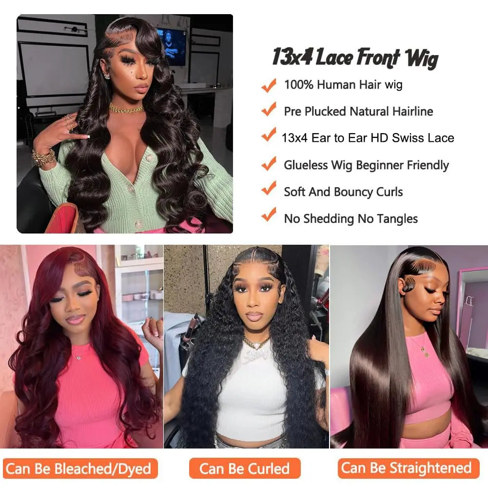 13x4 Body Wave Lace Front Wigs Human Hair 13x4 Transparent Lace Front Wigs for Women Pre Plucked With Baby Hair Natural Color 1B