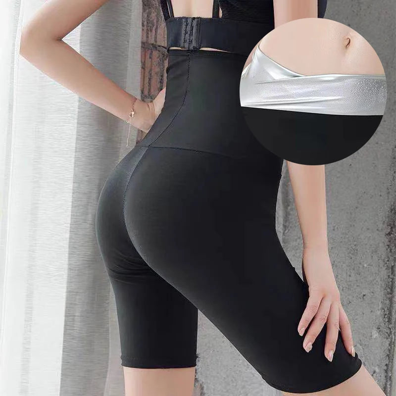 Women Sauna Sweat Pants Thermo Shorts Fat Burner Body Shaper Fitness Stretch Tights High Waist Leggings Slimming Yoga Pants Belt