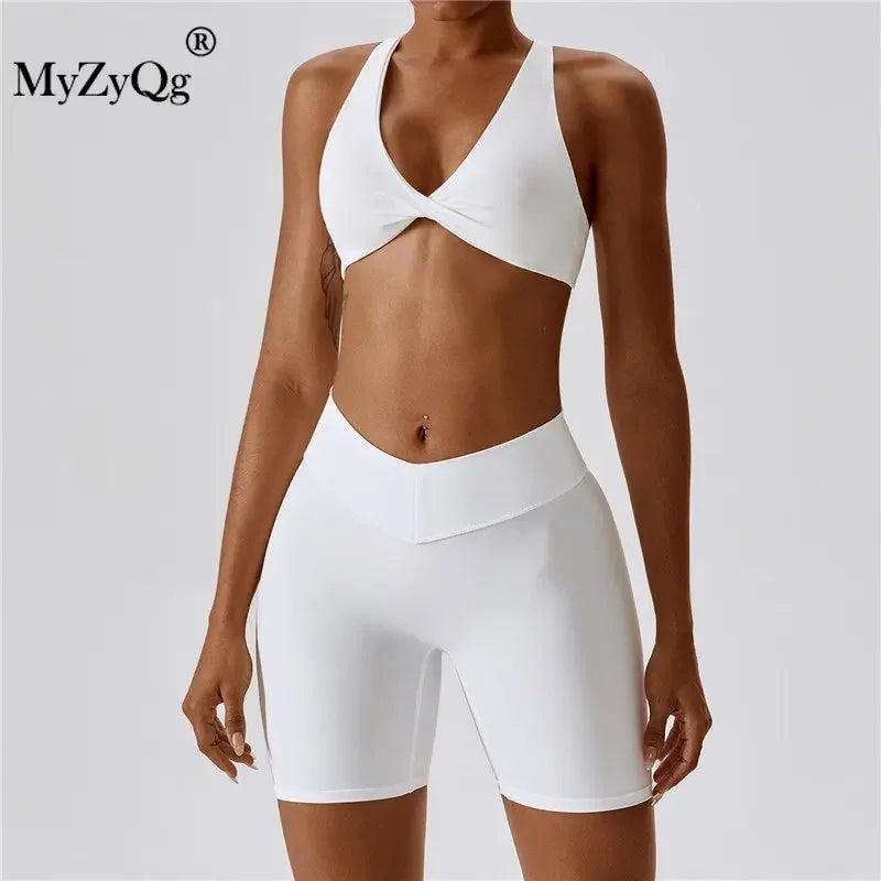 MyZyQg Women 2 Pcs Set Yoga Pilate Bra Beauty Back Leggings Running Sports Underwear Quick Dry Tight Fitness Short Suit