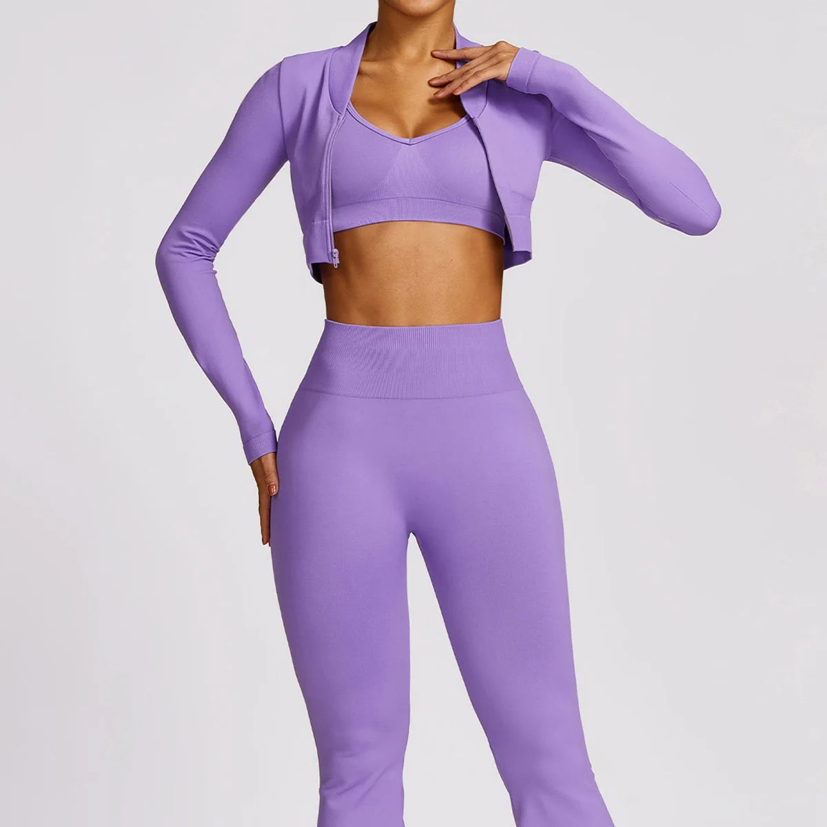 Yoga Set Gym 2/3pcs Seamless Clothes Sportswear Yoga Suits For Women Long Sleeve Fitness Set Tracksuits Sports Bra Bell-Bottoms