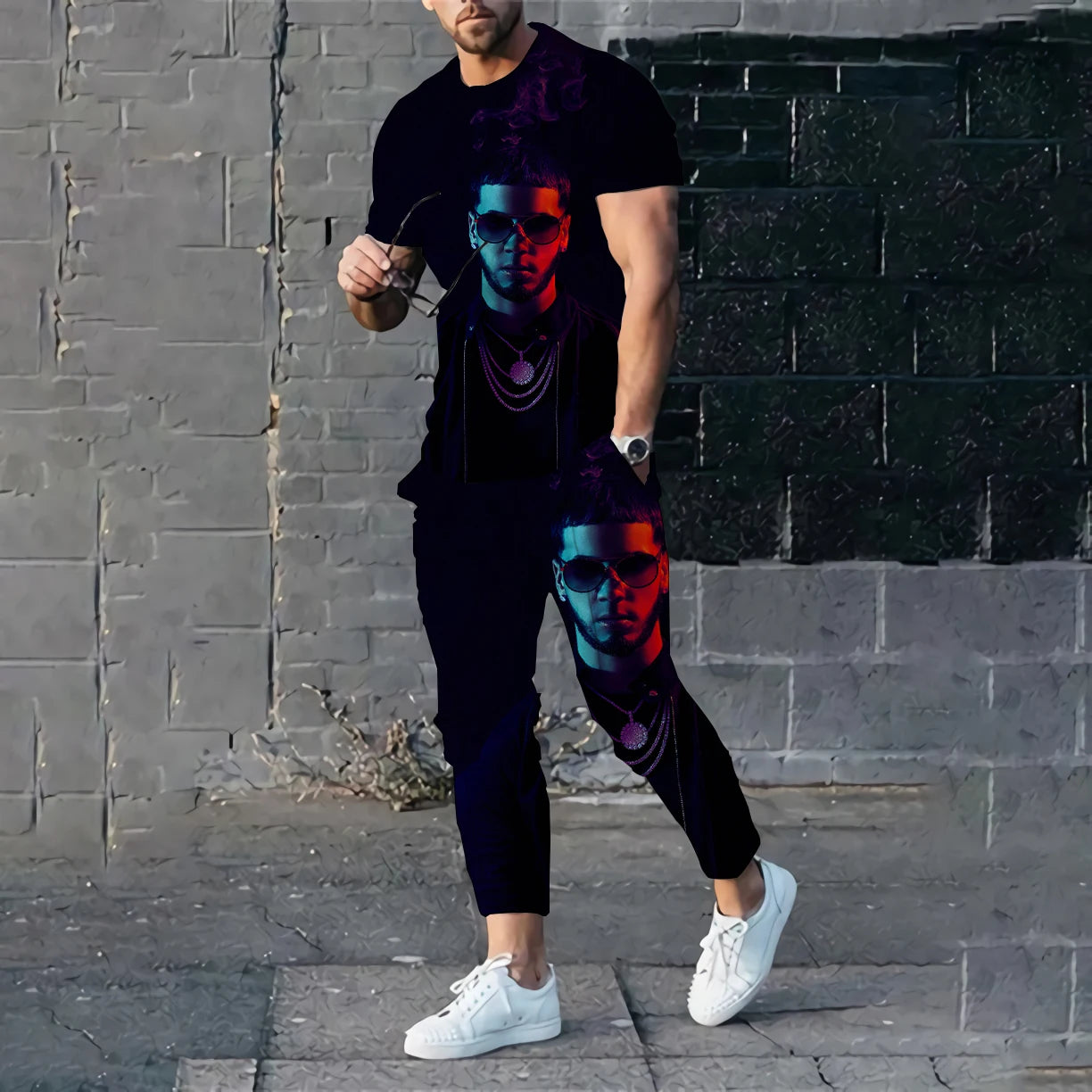 Men T-shirt Pants Tracksuit Rapper Anuel AA 3D Print T Shirts Trousers Sets 2 Pieces Summer Streetwear Oversized Suit Sportswear