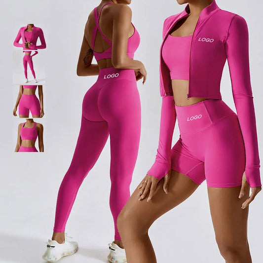 Hip Lift Long Sleeve Gym Set Women's 4 Piece Yoga Set