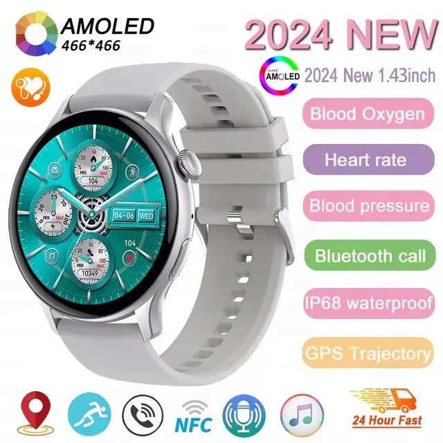 2024 New NFC GPS Smart Watch Women 1.43 Inch AMOLED 466*466 HD Screen Always Display Sport Watch Women Bluetooth Call Smartwatch