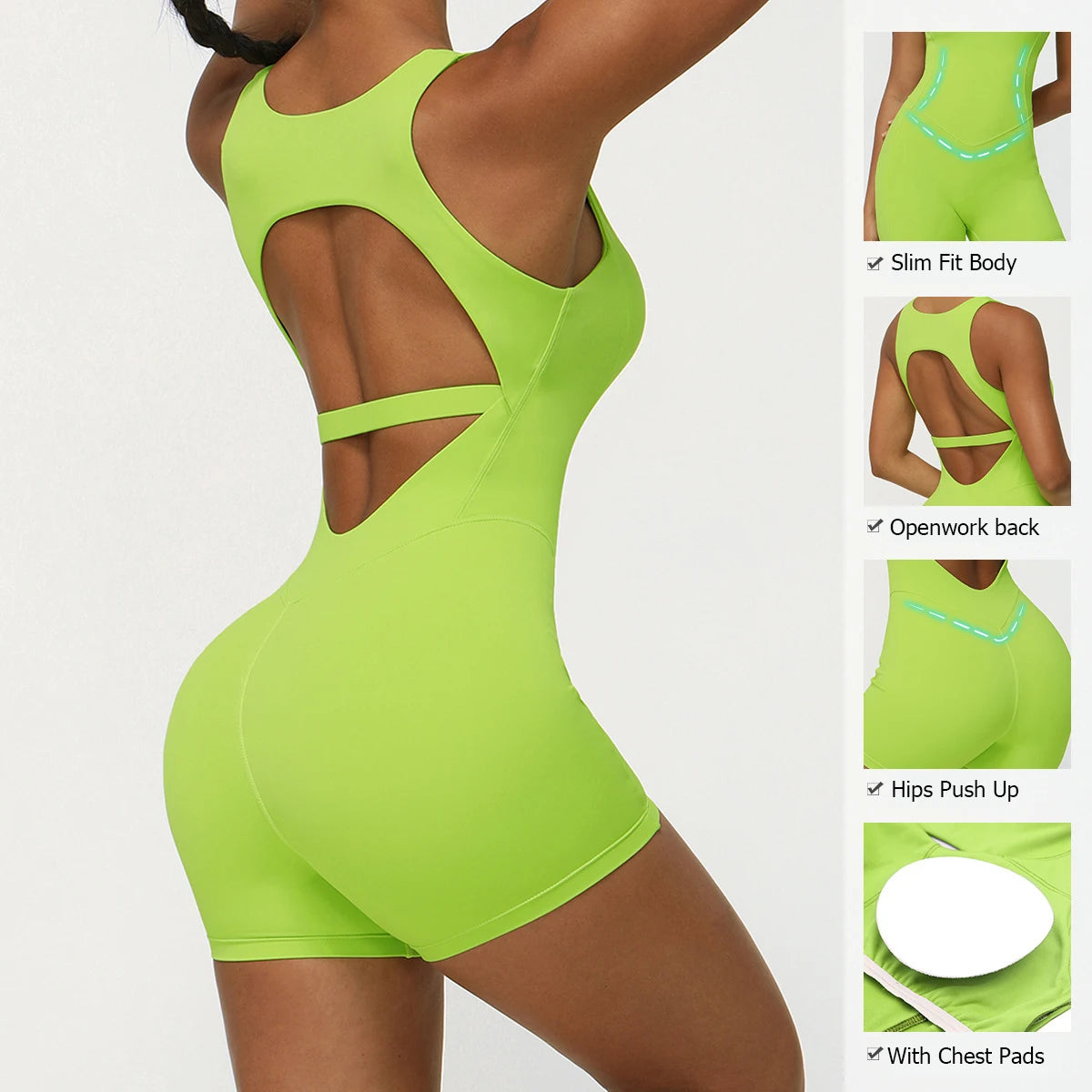 One Piece Fitness Yoga Set Women Slim Fit Gym Running Jumpsuit Solid Color Breathable Quick Dry Short Sportswear Workout Clothes