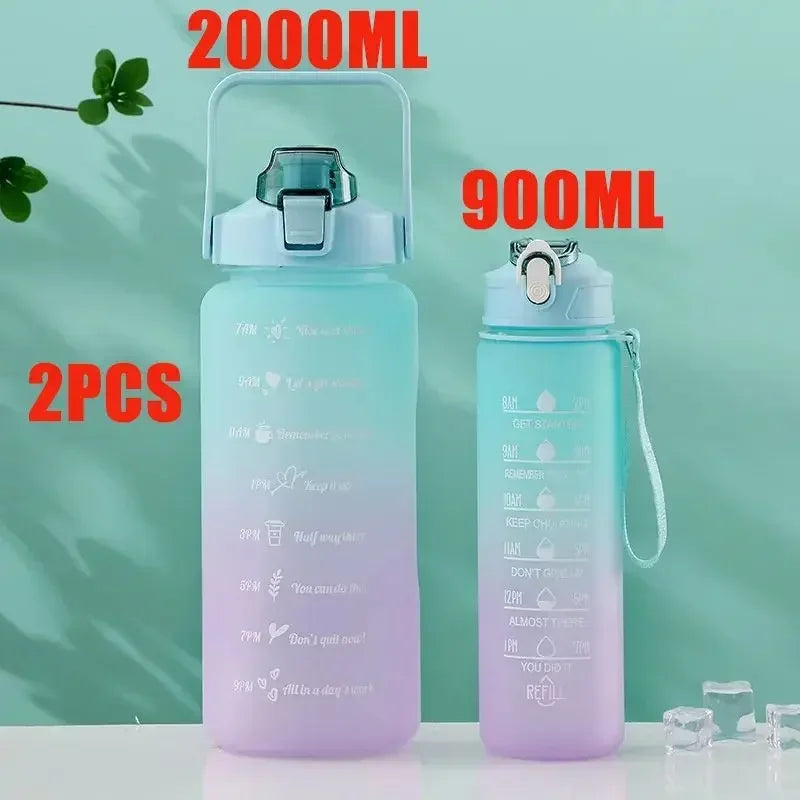 3Pcs Gradient Plastic Cup Set Large Capacity Sports Water Bottle Outdoor Travel Gym Fitness Jugs Student Portable Cup WIth Straw