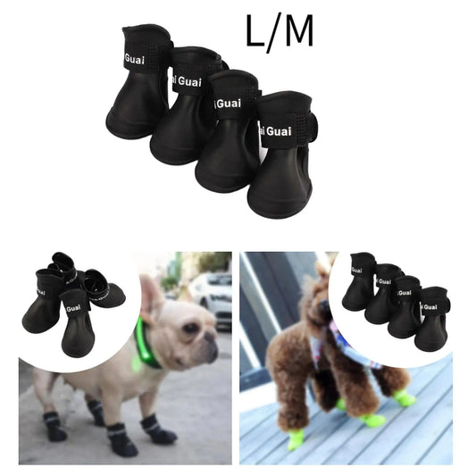 4Pcs Pet Waterproof Shoes Cute Dog Boots for Indoor Hardfloors Rainy Weather