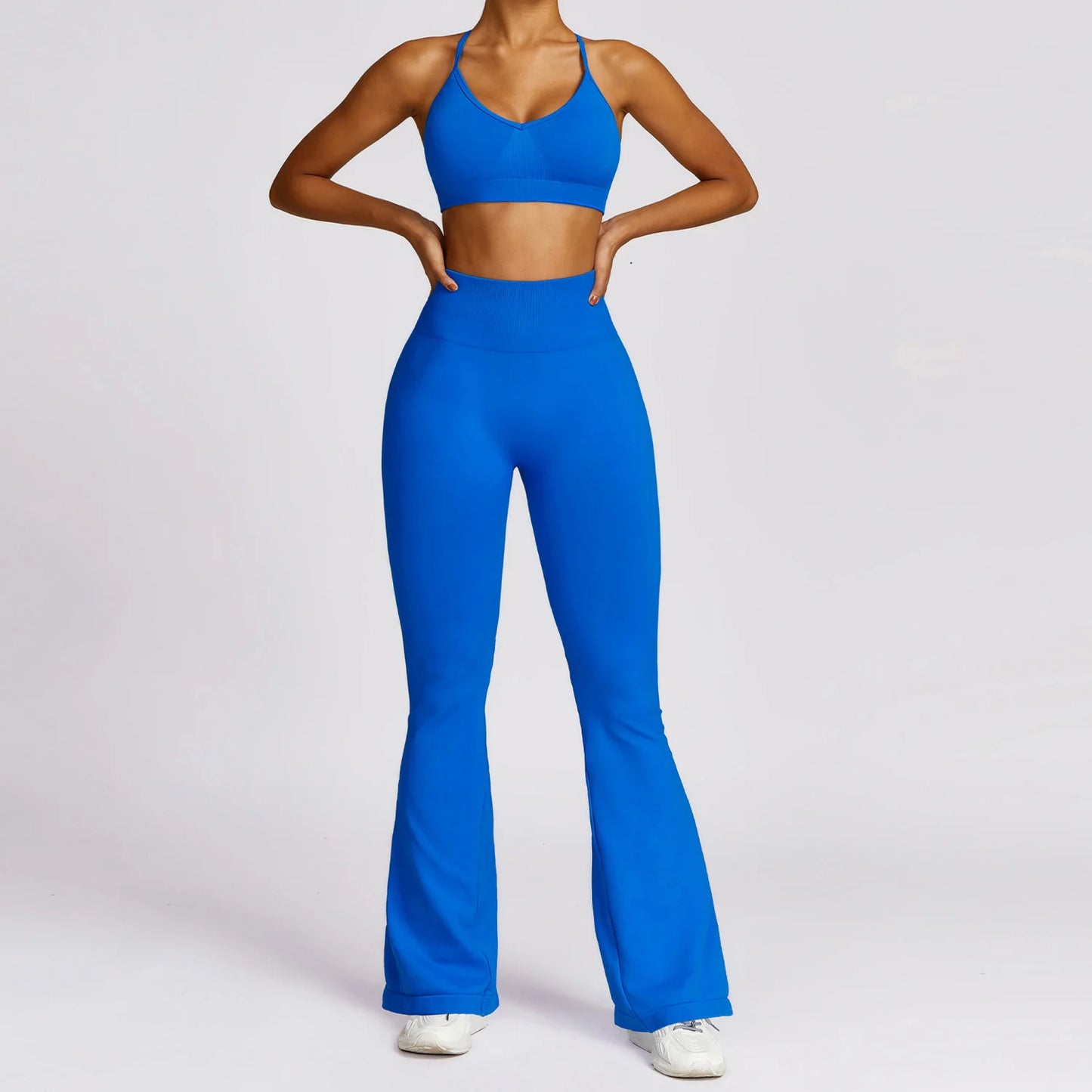 Yoga Set Gym 2/3pcs Seamless Clothes Sportswear Yoga Suits For Women Long Sleeve Fitness Set Tracksuits Sports Bra Bell-Bottoms