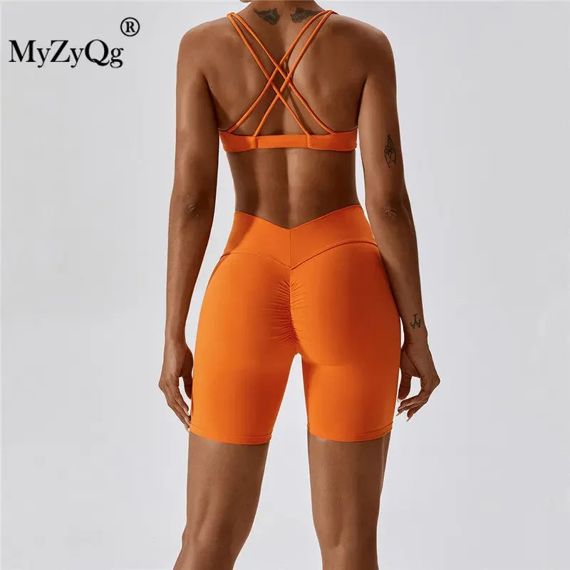 MyZyQg Women 2 Pcs Set Yoga Pilate Bra Beauty Back Leggings Running Sports Underwear Quick Dry Tight Fitness Short Suit