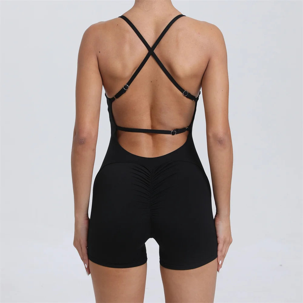 2024 Nylon Pad Bunny Sportwear Fitness Yoga Set Workout Flared Legging One Piece Jumpsuit Pants Exercise Active Wear Bodysuit