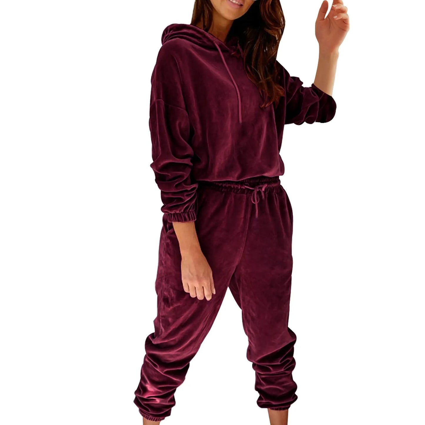 Autumn Y2K Velvet 2 Piece Set Outfits Hoodies Loose Pants Streetwear Sportwear Women Ladies Oversize Tracksuit Clothing 2024