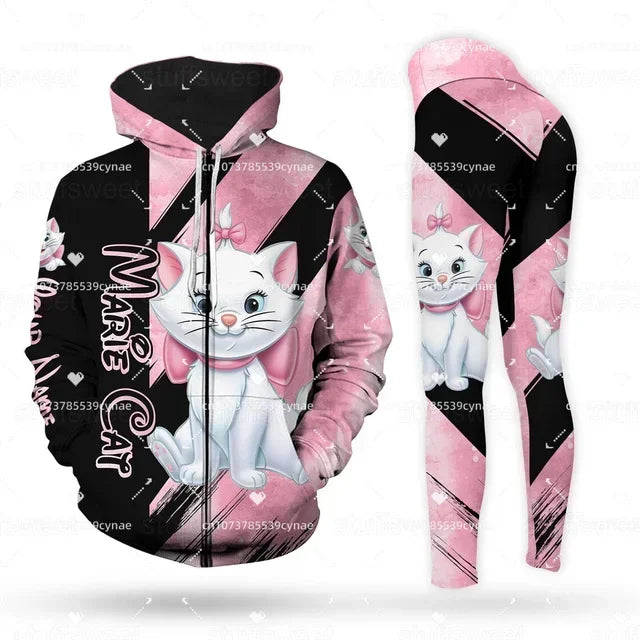 New Marie Cat Women's Hoodie Women's Leggings Yoga Suit Fitness Leggings Sports Suit Disney Tank Top Legging Set