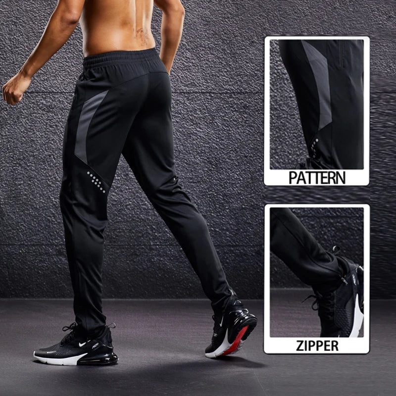 Men Fitness Running Sport Pants with Zipper Pockets Training Joggings Sweatpants Basketball Soccer Trousers Plus Size for Male