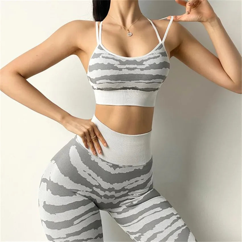 2024 1/2PCS Pad Tiger Ensemble Women Sport Bra Yoga Set Workout Gym Legging Running High Waist Scrunch Pant Fitness Active Suits