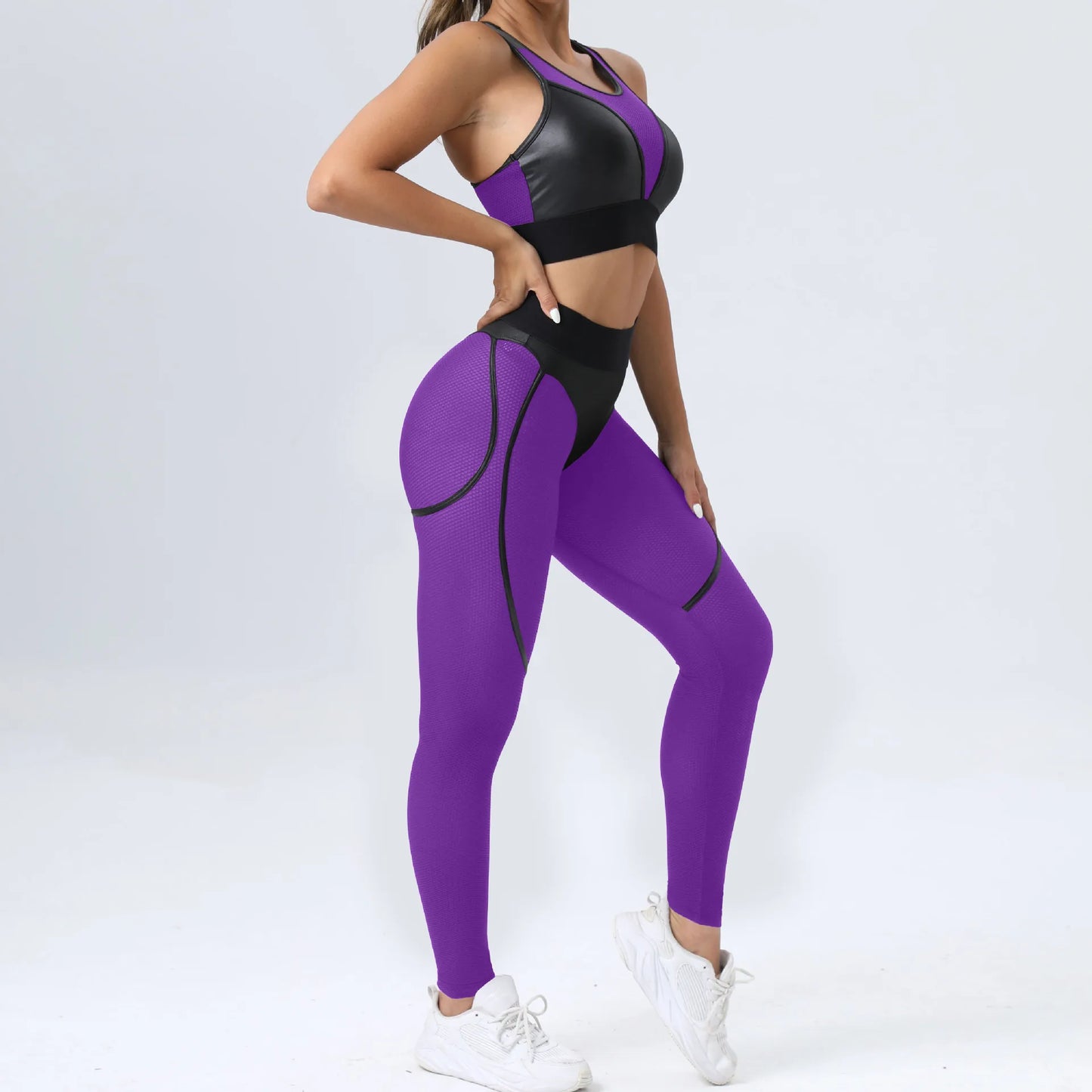 INS American Spicy Girls Street Fashion Sporty Style Personalized Mesh Panel Contrast Hip Lift Fitness Bodysuit Pants Yoga Suit