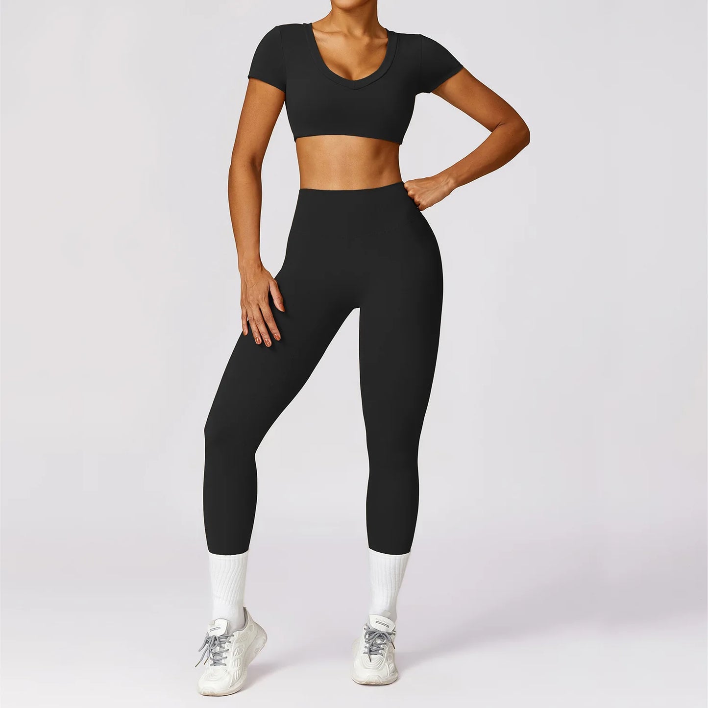 2024Gym Tracksuit Seamless Yoga Set Women Workout Sport Outfit Short Sleeve Crop Top Scrunch Leggings Fitness Running Sportswear