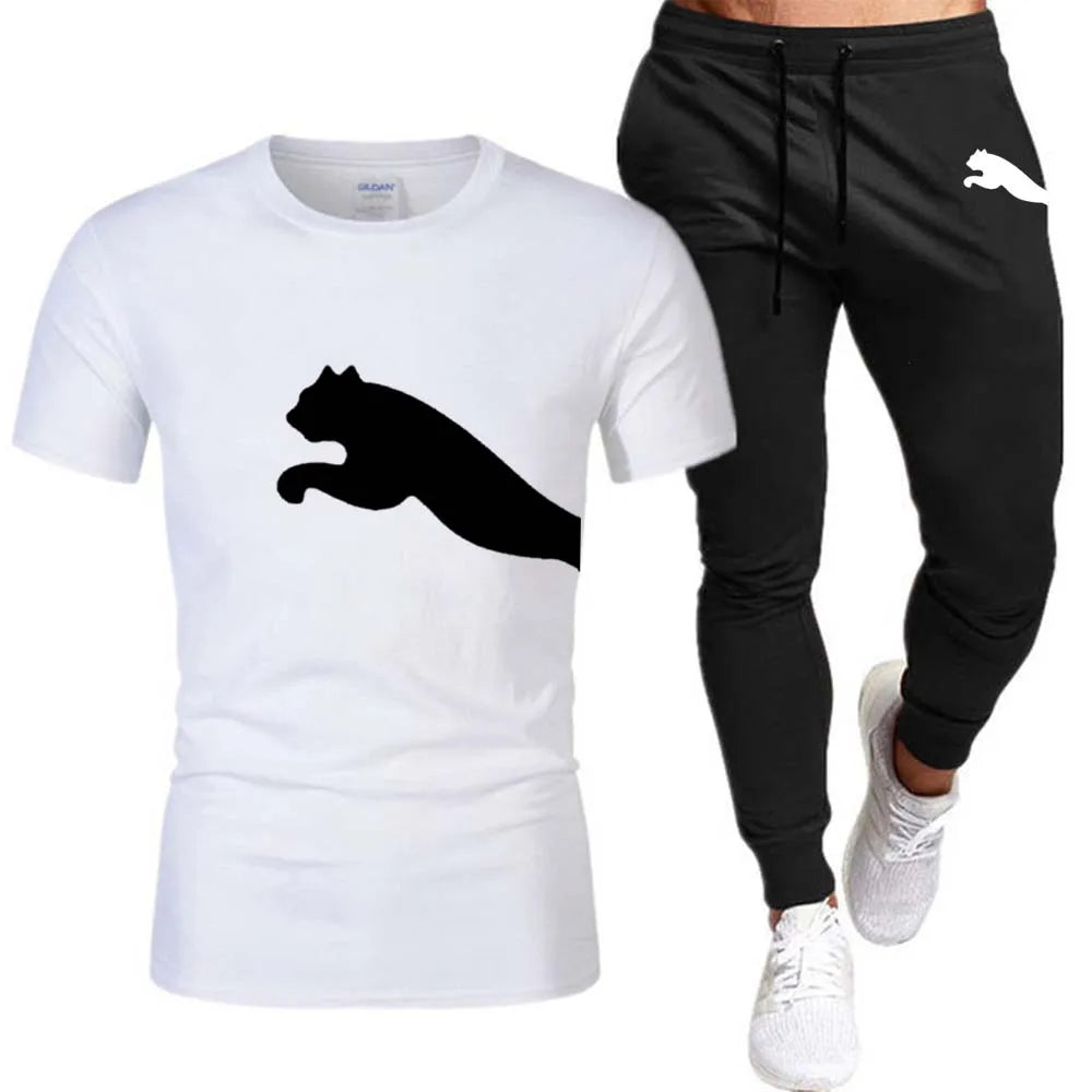 Men's Mesh T-shirt Sweatpants Suit Summer Fashion Casual Short-sleeved T-shirt Sportswear Outdoor Street Two-piece Set S-3XL