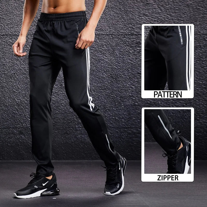 Men Fitness Running Sport Pants with Zipper Pockets Training Joggings Sweatpants Basketball Soccer Trousers Plus Size for Male