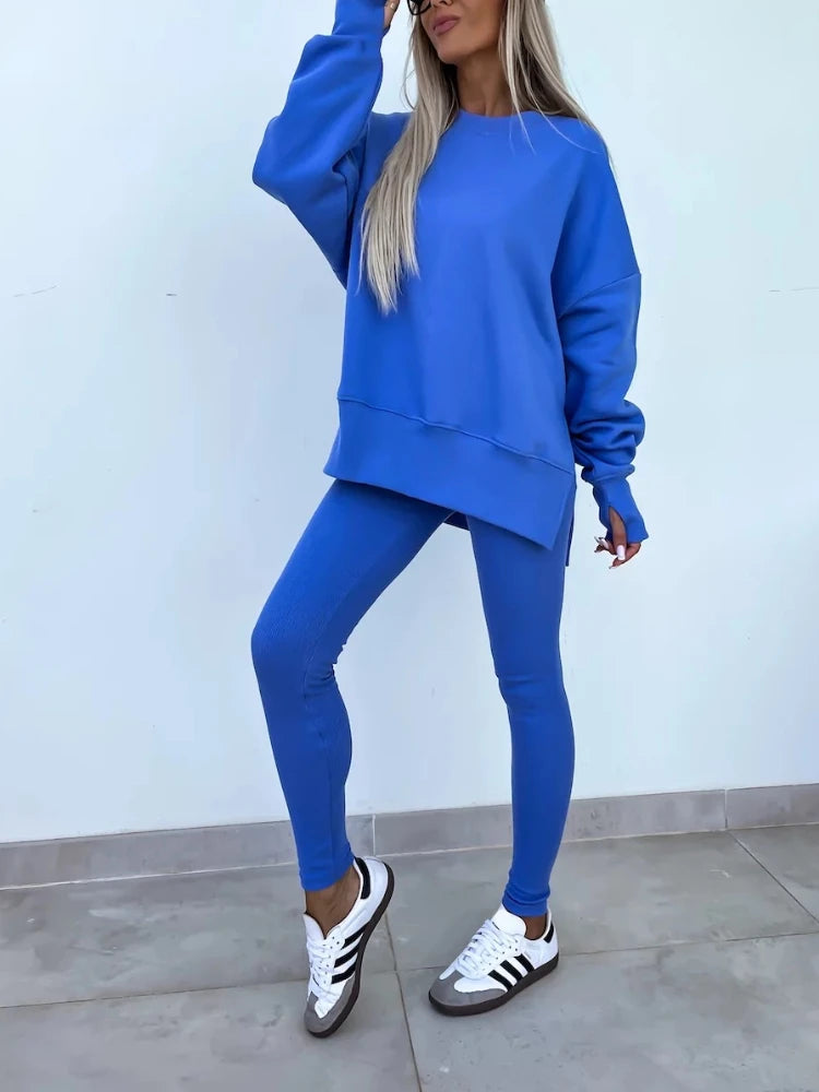 New in Women Tracksuit 2 Piece Sets Autumn Casual Oversized Sweatshirts Slit Fitness Slim High Waist Leggings Hoodie Set Female