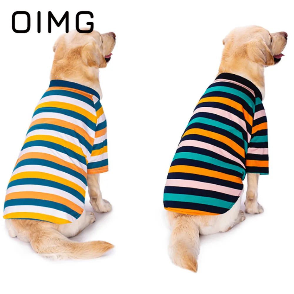 OIMG Cotton Stripes Large Dogs Clothes Labrador Akita Border Terrier Outdoor Casual Pet T-shirt Breathable Dog Vest Two Colors