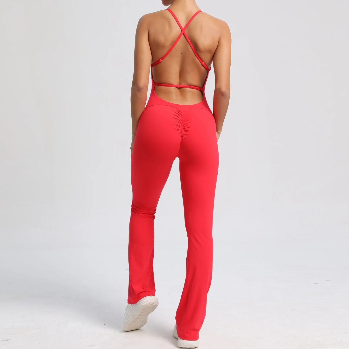 2024 Nylon Pad Bunny Sportwear Fitness Yoga Set Workout Flared Legging One Piece Jumpsuit Pants Exercise Active Wear Bodysuit