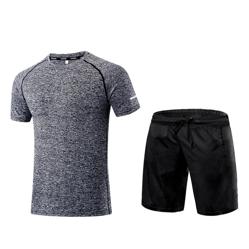 2023 Fitness Suits With Shorts O-Neck Men's T-shirt + Sports Shorts Set Summer Running Moisture Wicking Sportswear Man Outfits