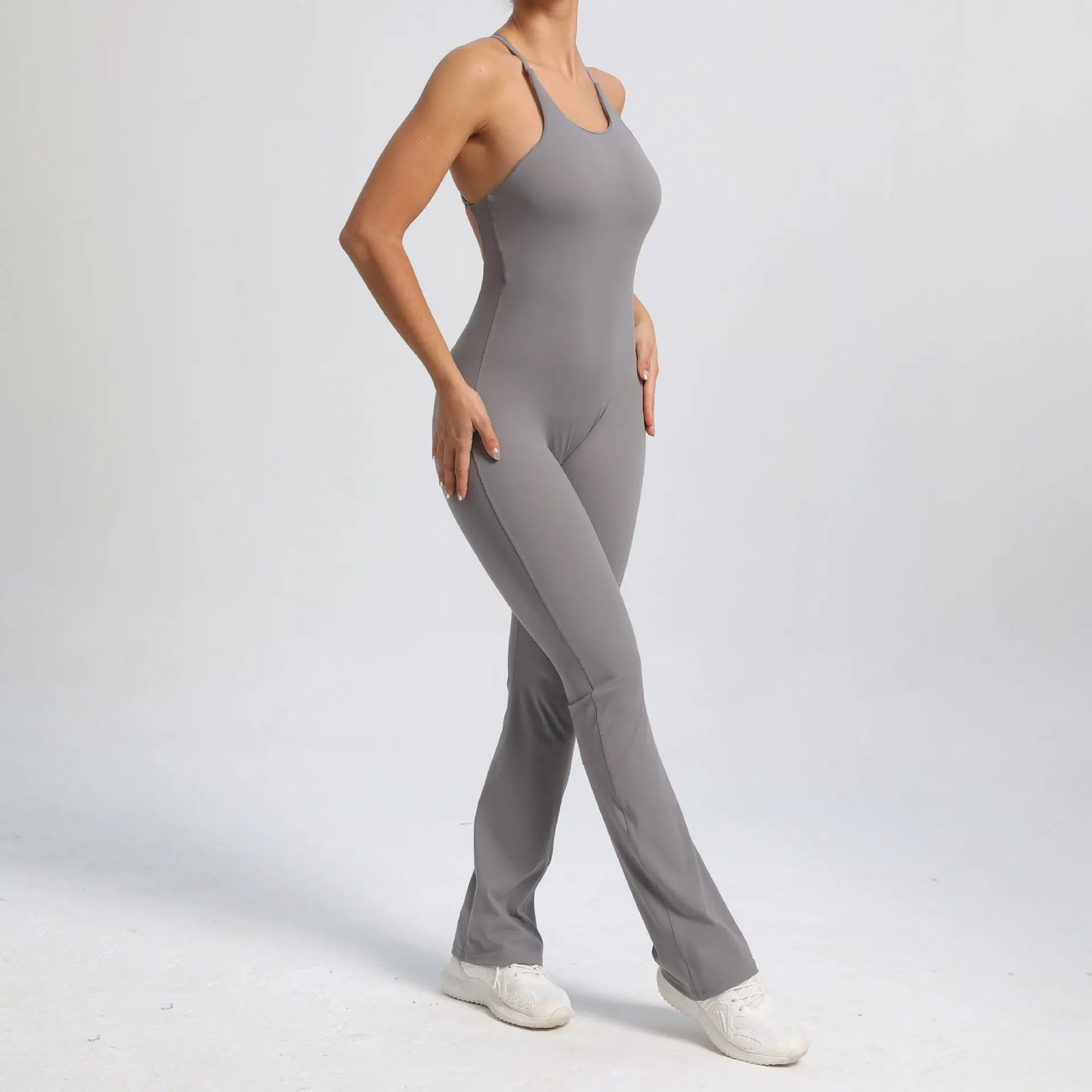 2024 Sportwear Fitness Yoga Set Workout Flared Legging One Piece Jumpsuit Pants Exercise Active Wear Bodysuit