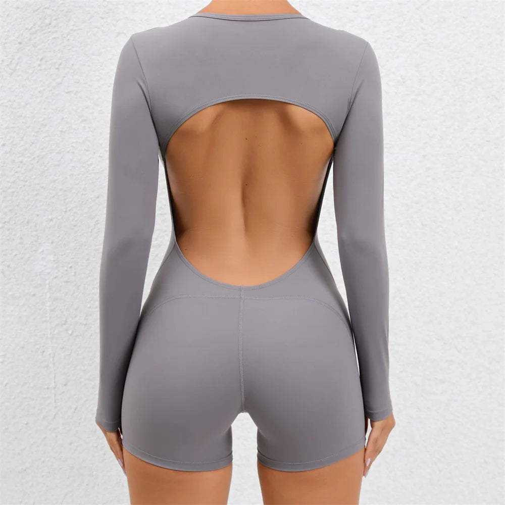 Nylon Women Jumpsuit Long Sleeve Yoga Set Backless One-piece Bodysuit Fitness Gym Workout Rompers Exercise Outfit Suits