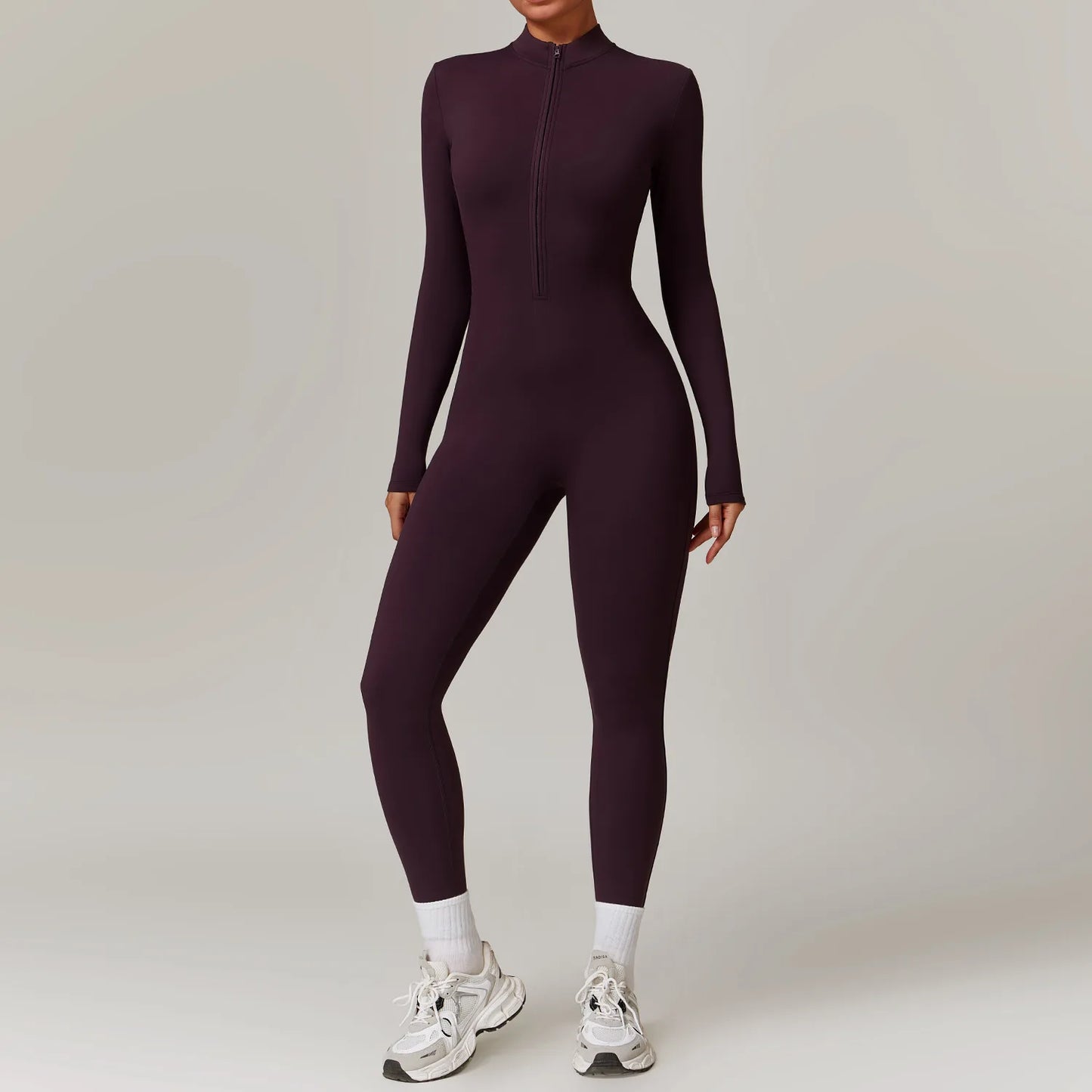 MODITIN Women Fitness Warm Jumpsuit with Fleece for Gym Long Sleeve Zipper Tops Seamless Pants Yoga Set One Piece