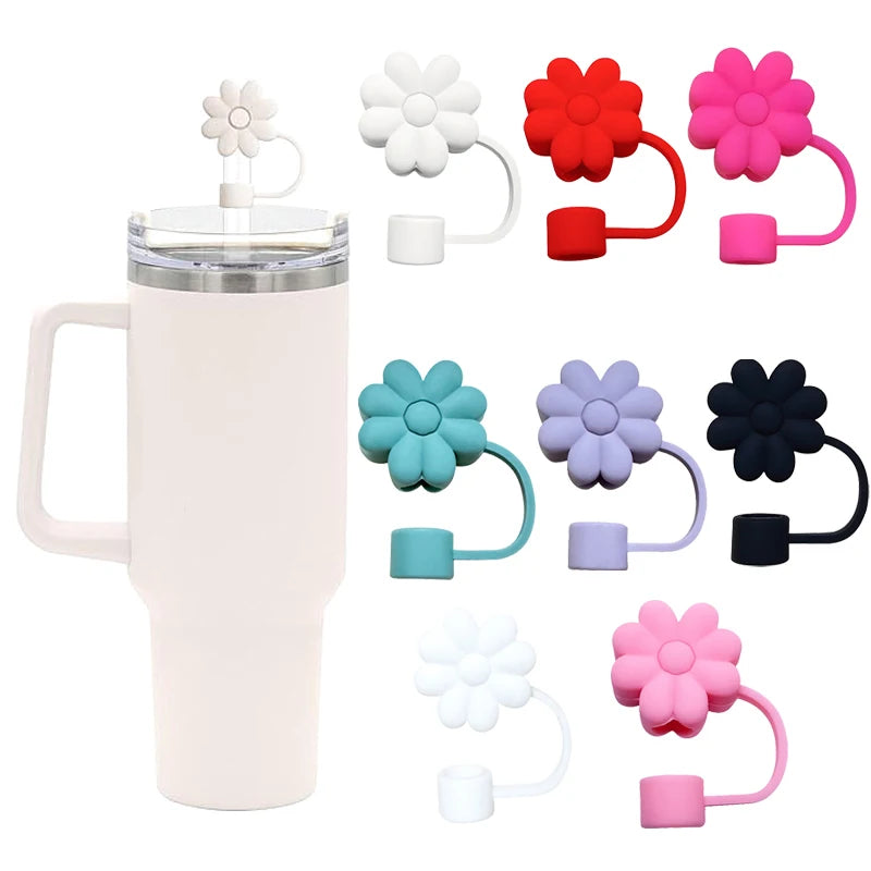 1pcs Flower Silicone Straw Covers For Stanley Cup Cute Silicone Flower Shape Drinking Dust Cap Straw Tips Cover Cup Accessories