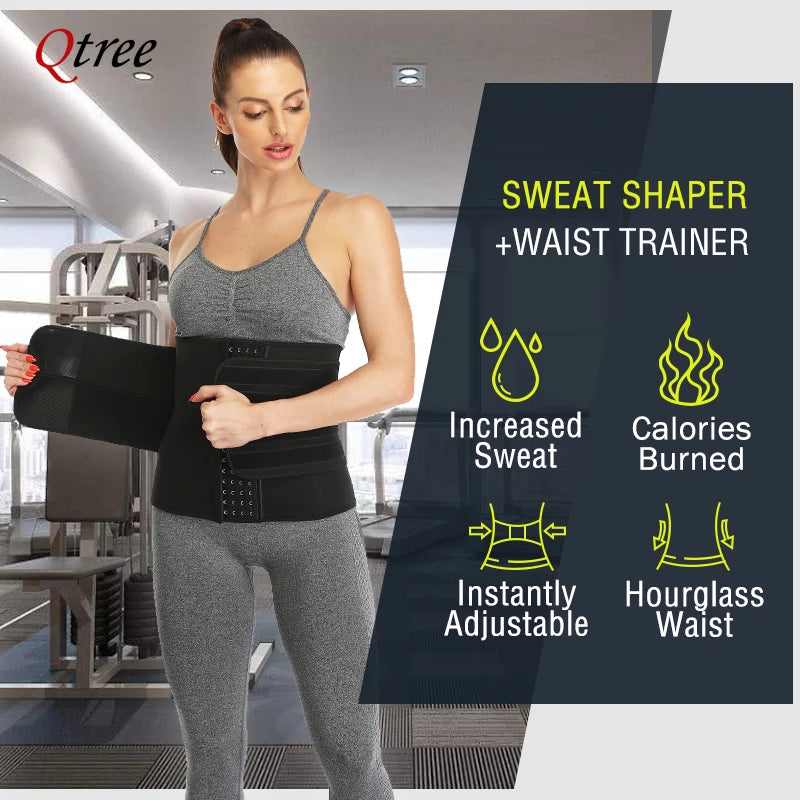 Qtree Women Waist Trainer Sauna Sweat Cincher Workout Trimmer Belt Weight Loss Girdle Body Shaper Compression Slimming Corset