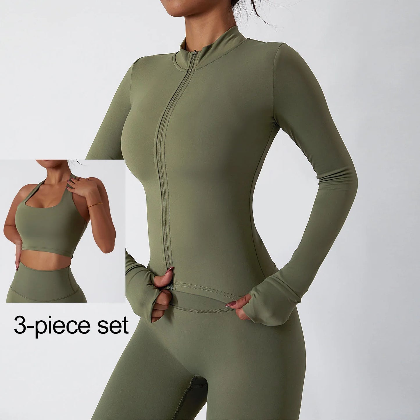 Yoga Set Women Gym Quick-drying Long-sleeved Coat Training Workout Sportswear Clothing Fitness Leggings Sports Bra Running Suits