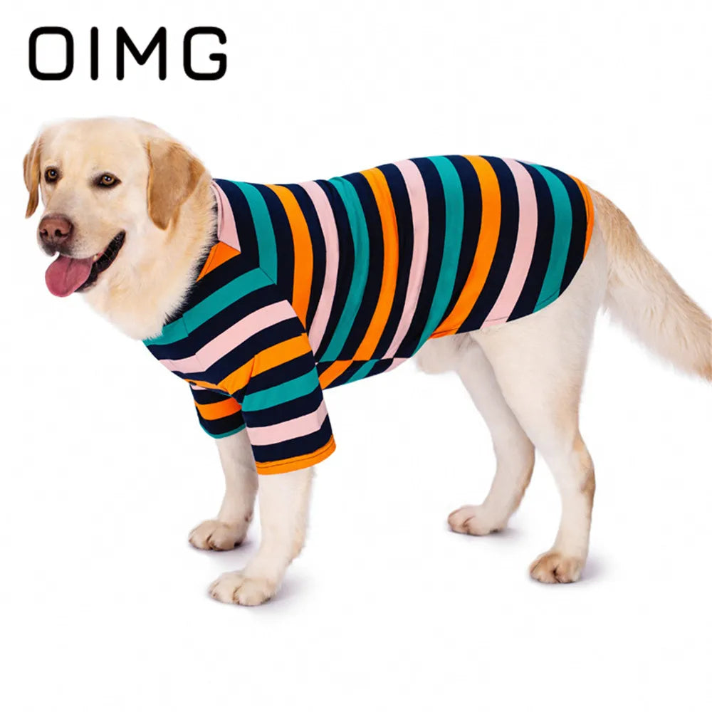 OIMG Cotton Stripes Large Dogs Clothes Labrador Akita Border Terrier Outdoor Casual Pet T-shirt Breathable Dog Vest Two Colors